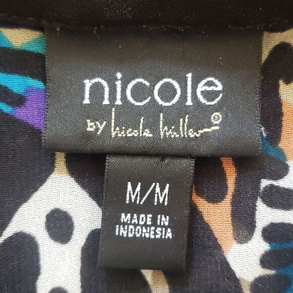 🔴 NICOLE MILLER Sleeveless Collared Top Tunic Colorful Black Bold Lightweight - Picture 12 of 13